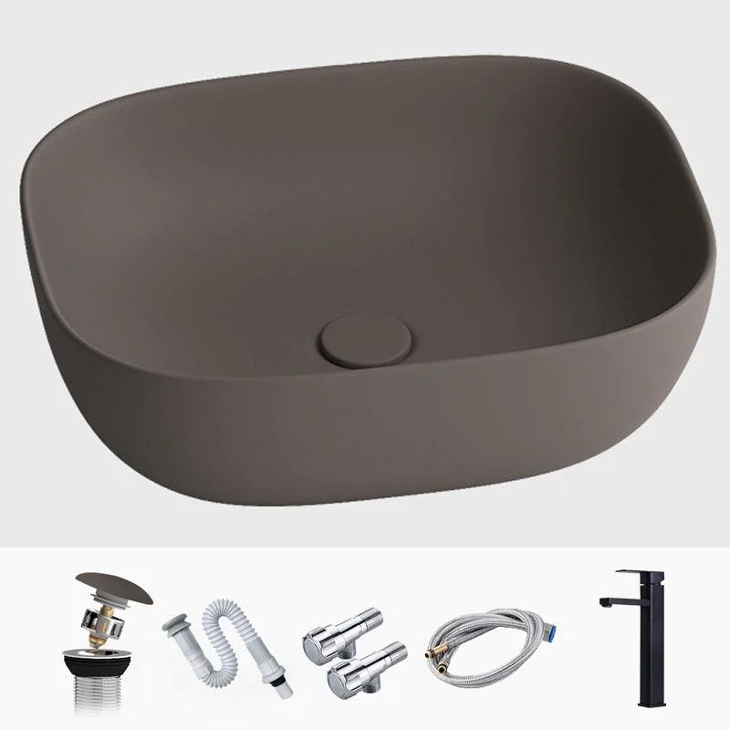 Modern Vessel Lavatory Sink Rectangular Porcelain with Tap and Pop-Up Drain Basin Sink -Bathlova