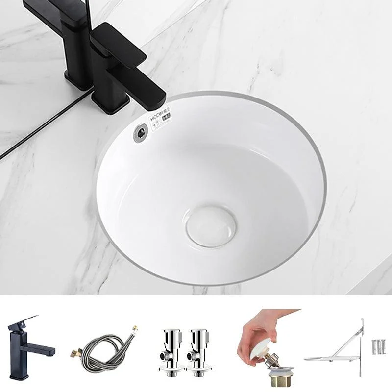 Modern Vessel Lavatory Sink Round Porcelain with Overflow Undermount Bathroom Sink -Bathlova