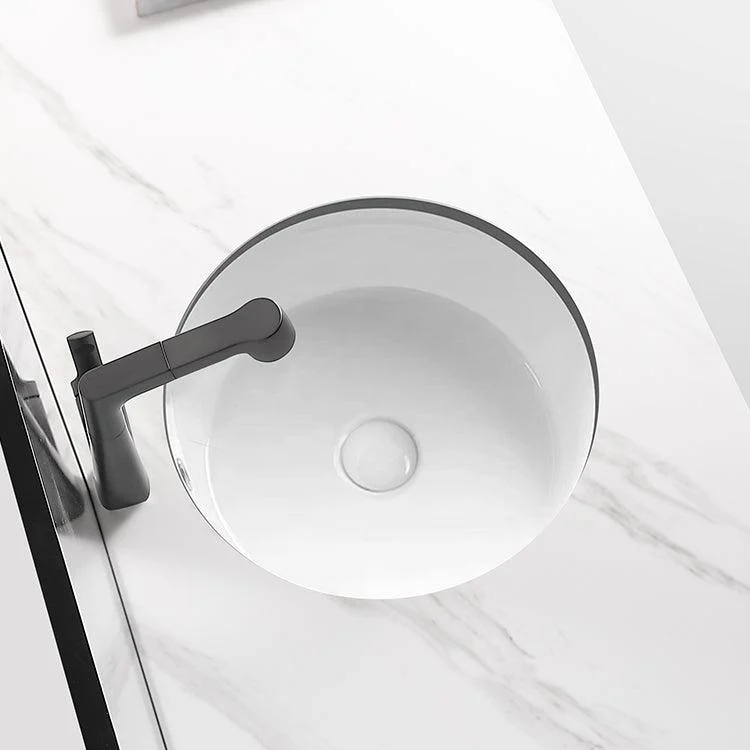 Modern Vessel Lavatory Sink Round Porcelain with Overflow Undermount Bathroom Sink -Bathlova