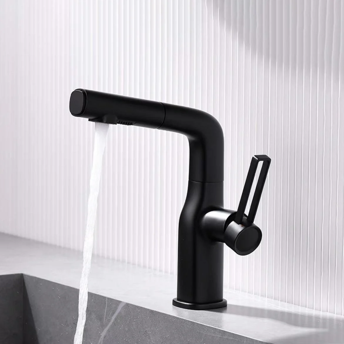 Modern Vessel Sink Bathroom Tap Swivel Spout with Pull Out Sprayer -Bathlova