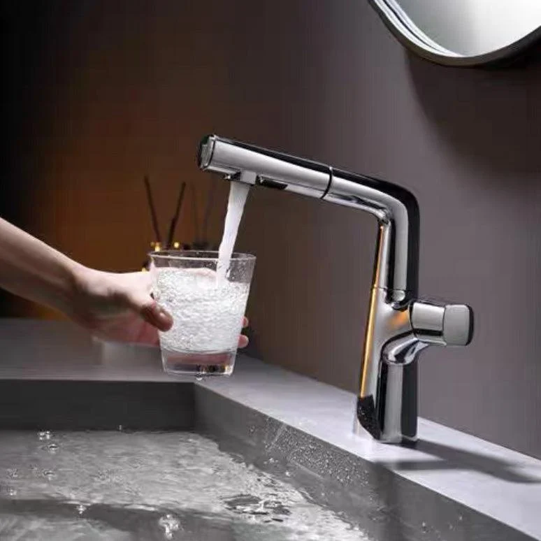 Modern Vessel Sink Bathroom Tap Swivel Spout with Pull Out Sprayer -Bathlova