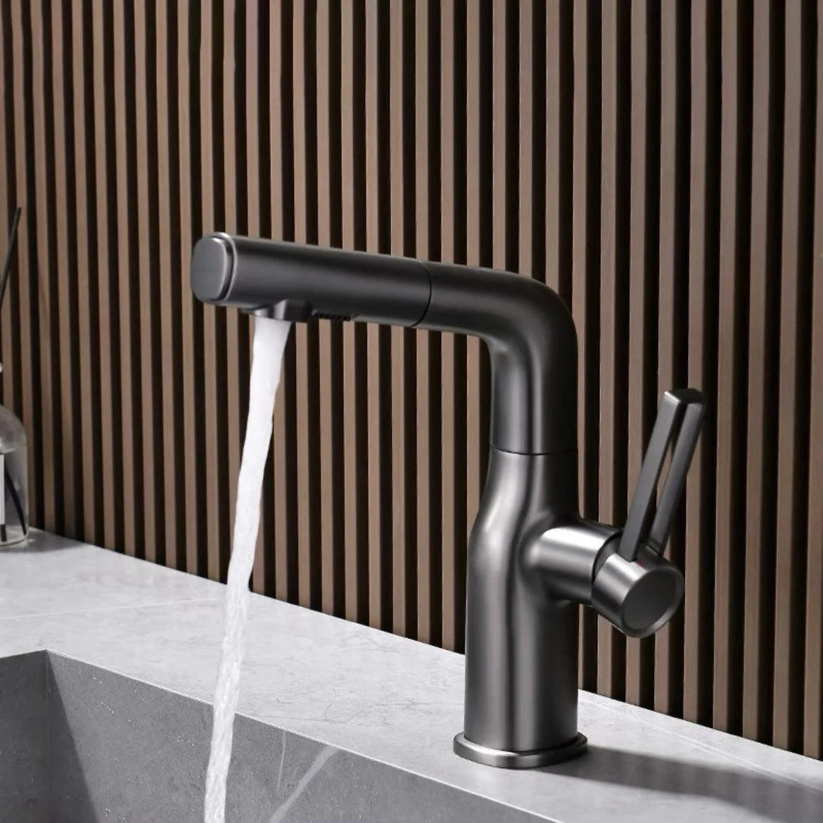 Modern Vessel Sink Bathroom Tap Swivel Spout with Pull Out Sprayer -Bathlova