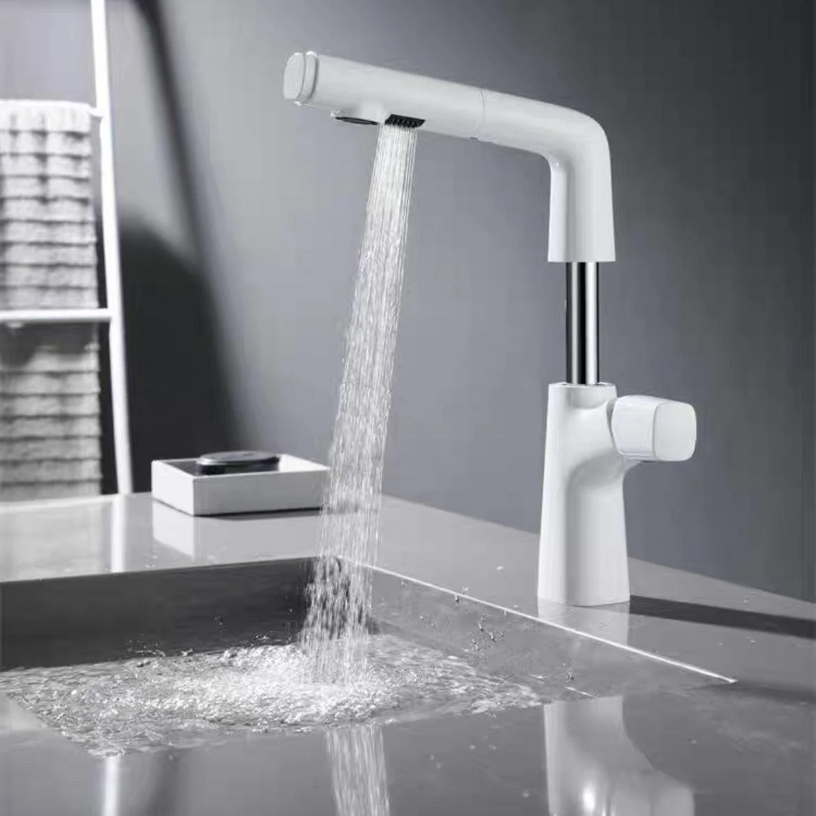 Modern Vessel Sink Bathroom Tap Swivel Spout with Pull Out Sprayer -Bathlova