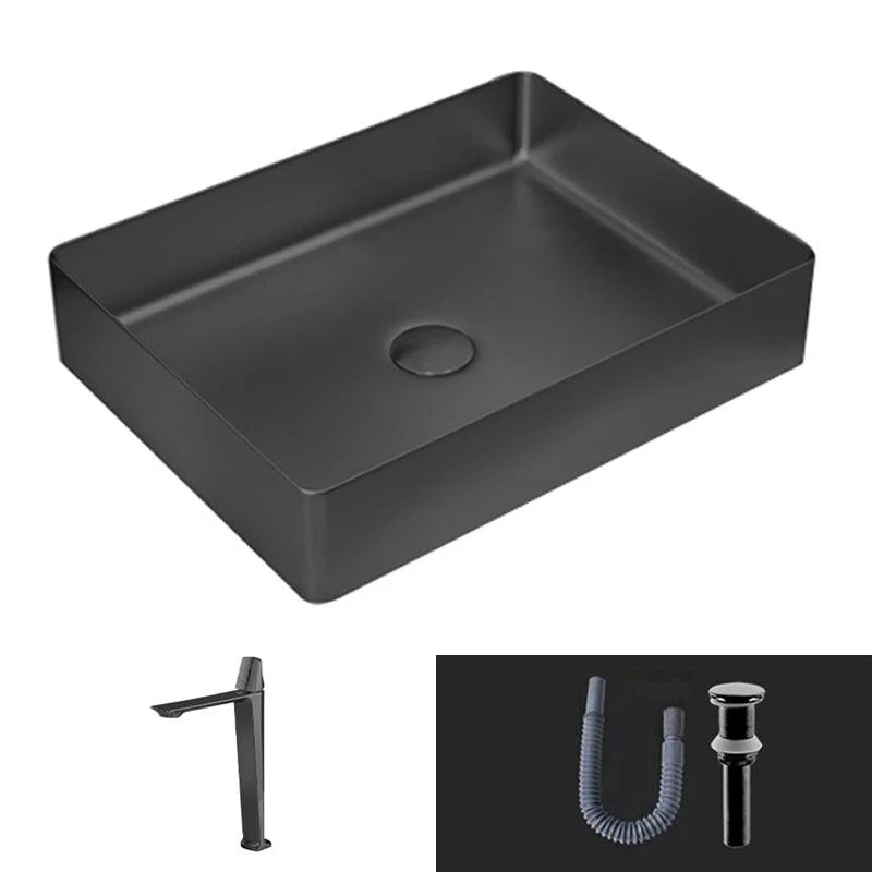 Modern Vessel Sink Metal Rectangular with Pop-Up Drain Vessel Bathroom Sink -Bathlova