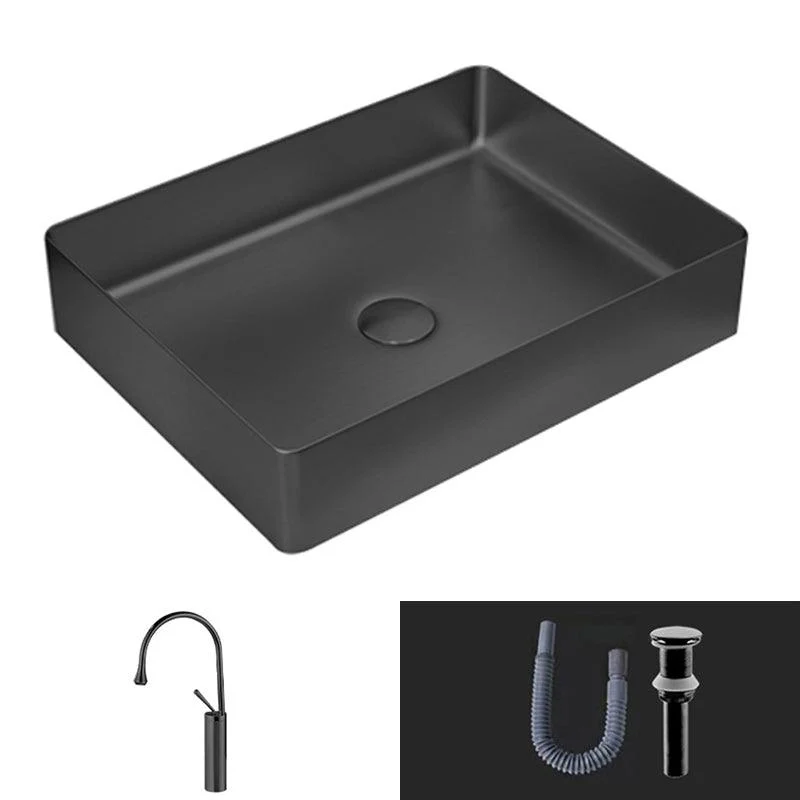 Modern Vessel Sink Metal Rectangular with Pop-Up Drain Vessel Bathroom Sink -Bathlova