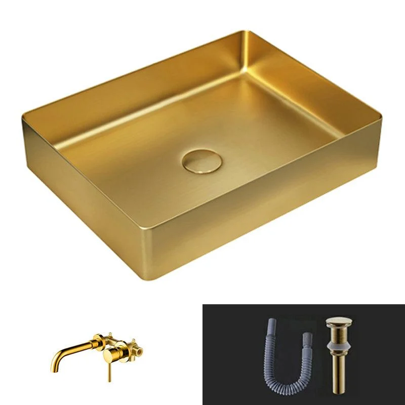 Modern Vessel Sink Metal Rectangular with Pop-Up Drain Vessel Bathroom Sink -Bathlova