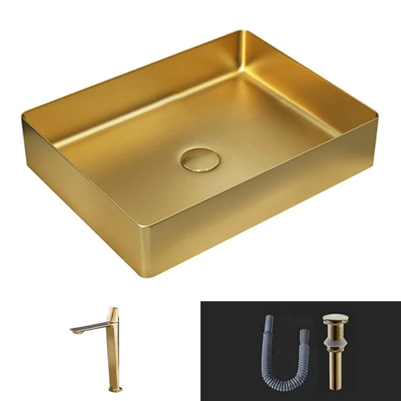 Modern Vessel Sink Metal Rectangular with Pop-Up Drain Vessel Bathroom Sink -Bathlova