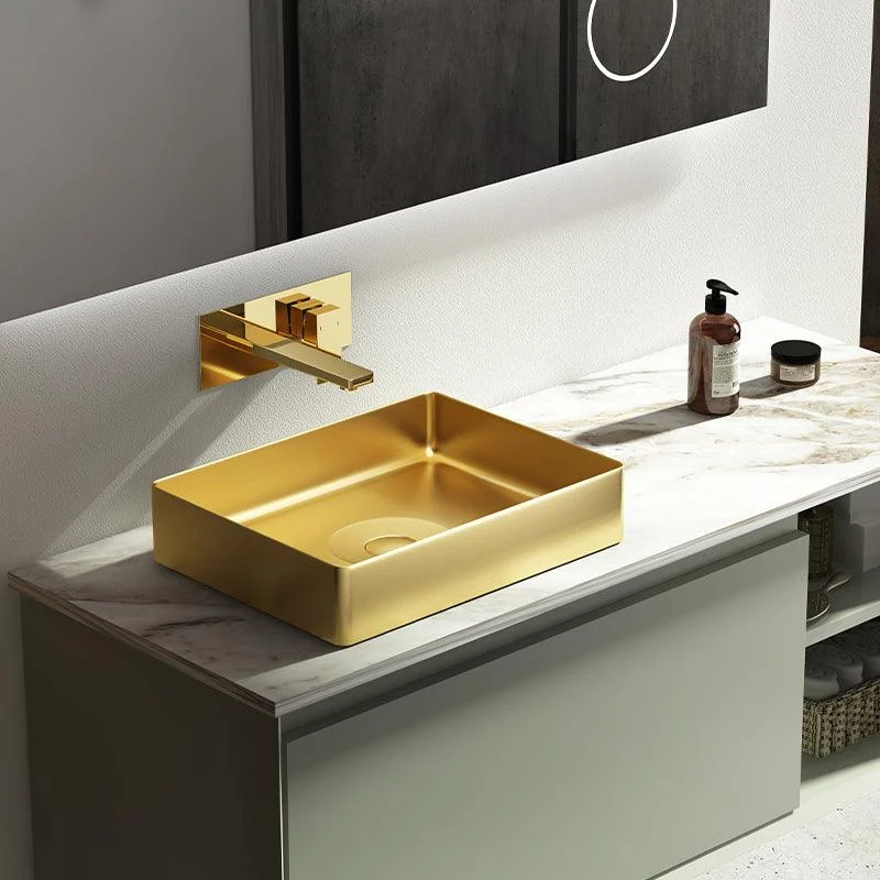 Modern Vessel Sink Metal Rectangular with Pop-Up Drain Vessel Bathroom Sink -Bathlova