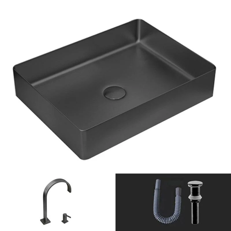 Modern Vessel Sink Metal Rectangular with Pop-Up Drain Vessel Bathroom Sink -Bathlova