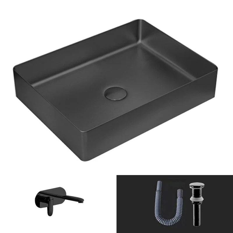 Modern Vessel Sink Metal Rectangular with Pop-Up Drain Vessel Bathroom Sink -Bathlova