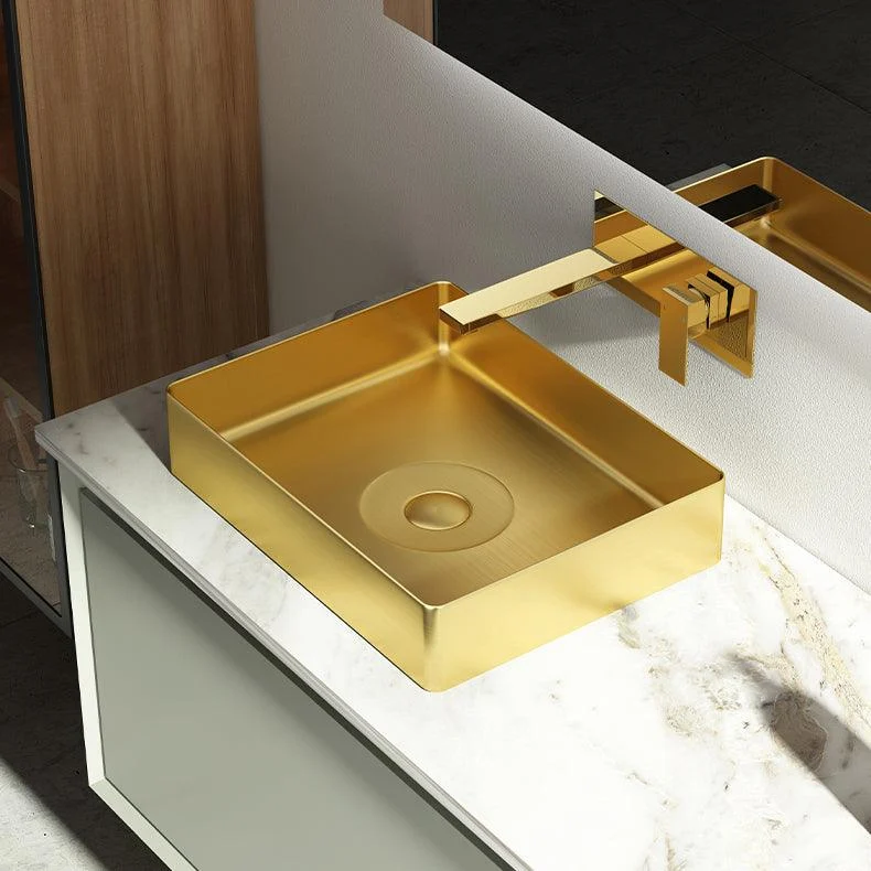 Modern Vessel Sink Metal Rectangular with Pop-Up Drain Vessel Bathroom Sink -Bathlova