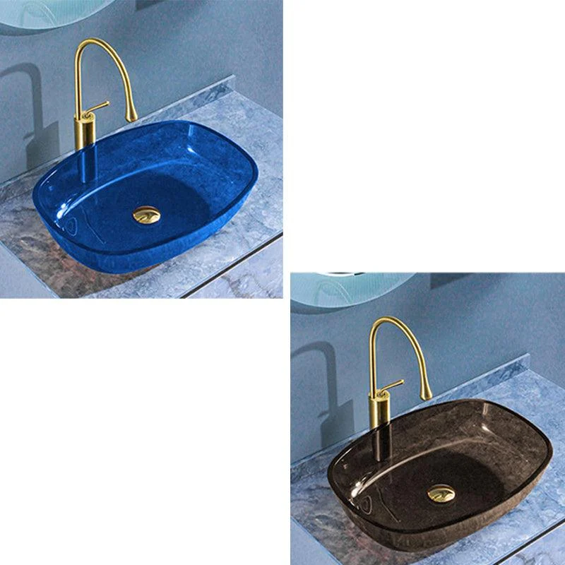 Modern Vessel Sink Oval Glass with Pop-Up Drain and Tap Vessel Bathroom Sink -Bathlova