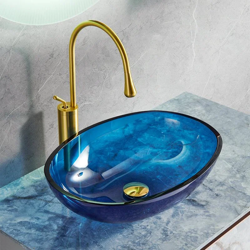 Modern Vessel Sink Oval Glass with Pop-Up Drain and Tap Vessel Bathroom Sink -Bathlova