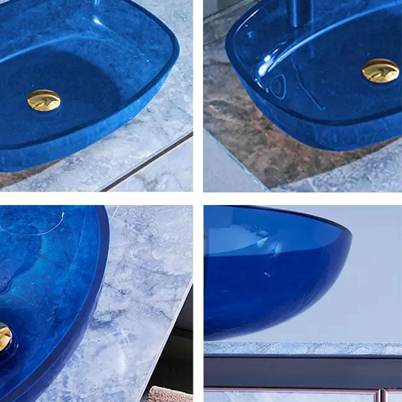 Modern Vessel Sink Oval Glass with Pop-Up Drain and Tap Vessel Bathroom Sink -Bathlova