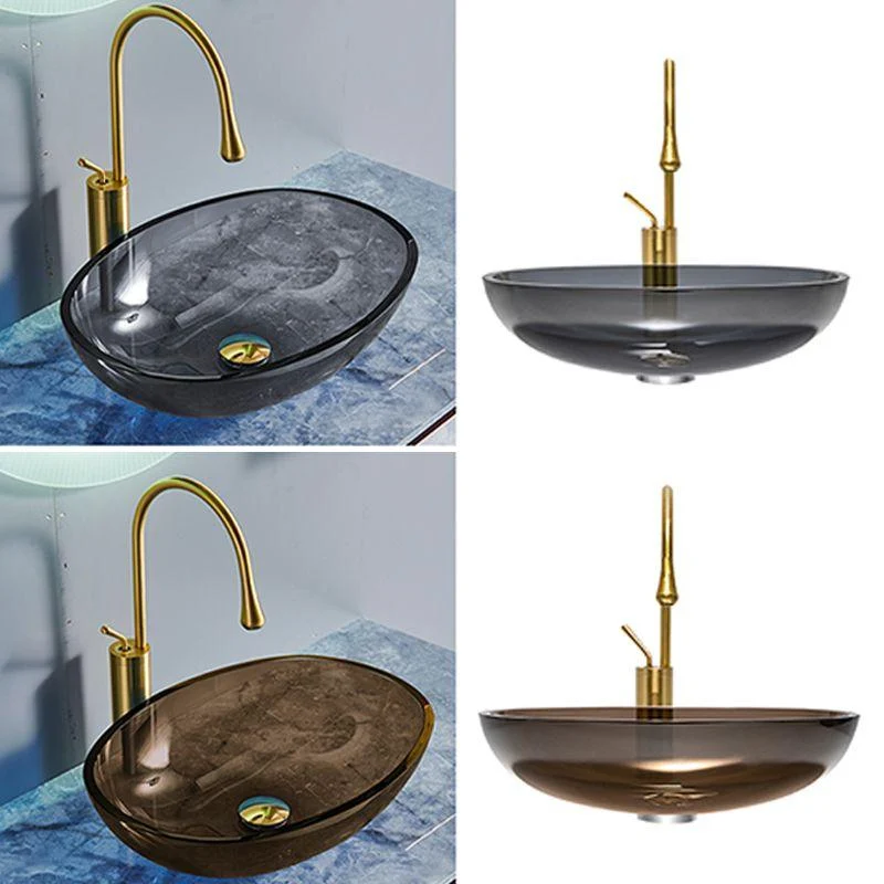 Modern Vessel Sink Oval Glass with Pop-Up Drain and Tap Vessel Bathroom Sink -Bathlova