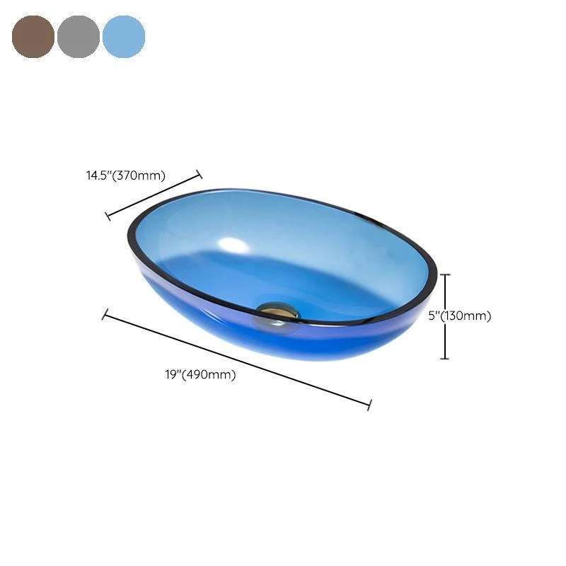 Modern Vessel Sink Oval Glass with Pop-Up Drain and Tap Vessel Bathroom Sink -Bathlova