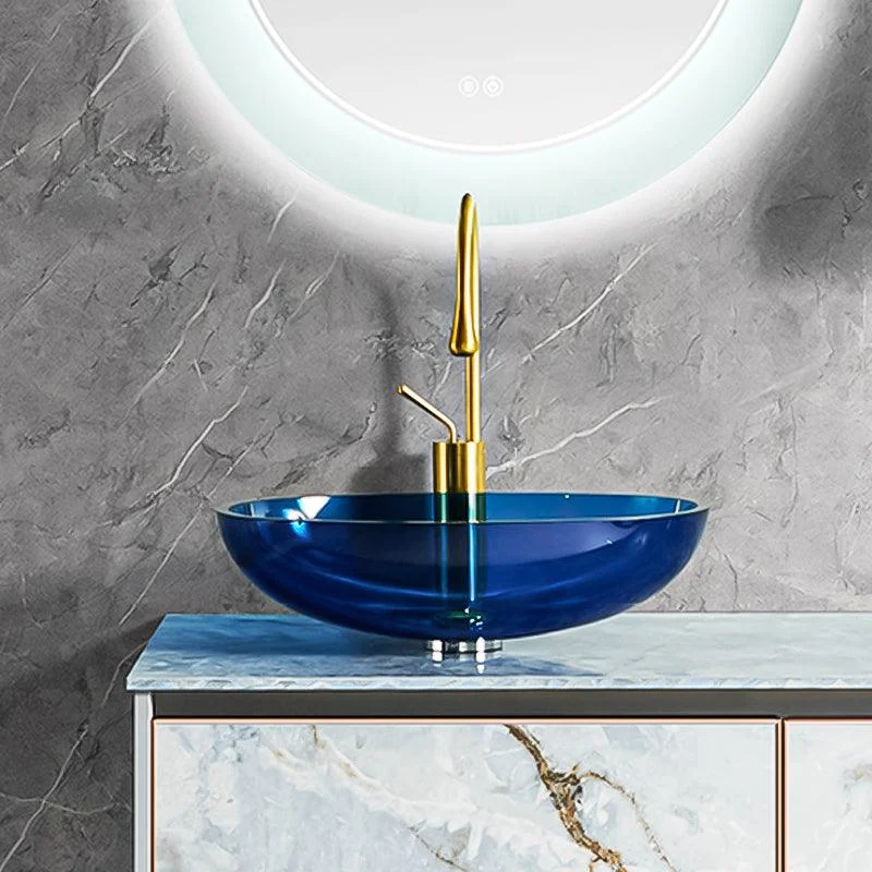 Modern Vessel Sink Oval Glass with Pop-Up Drain and Tap Vessel Bathroom Sink -Bathlova