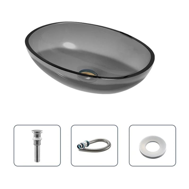 Modern Vessel Sink Oval Glass with Pop-Up Drain and Tap Vessel Bathroom Sink -Bathlova