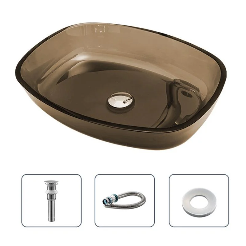 Modern Vessel Sink Oval Glass with Pop-Up Drain and Tap Vessel Bathroom Sink -Bathlova