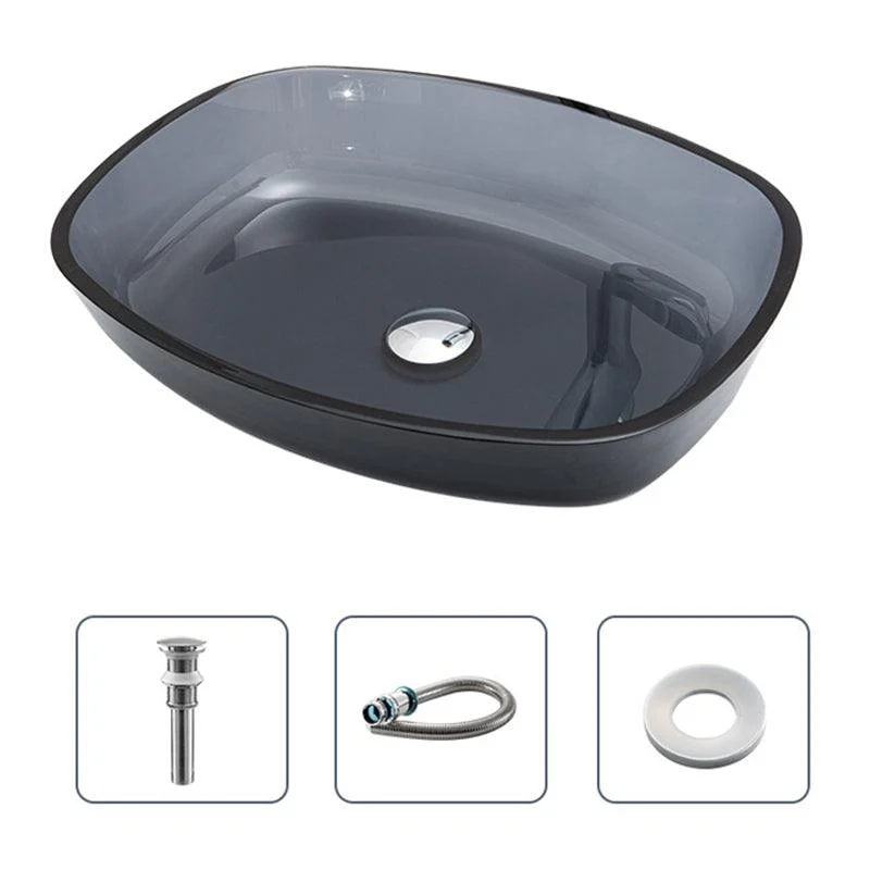 Modern Vessel Sink Oval Glass with Pop-Up Drain and Tap Vessel Bathroom Sink -Bathlova