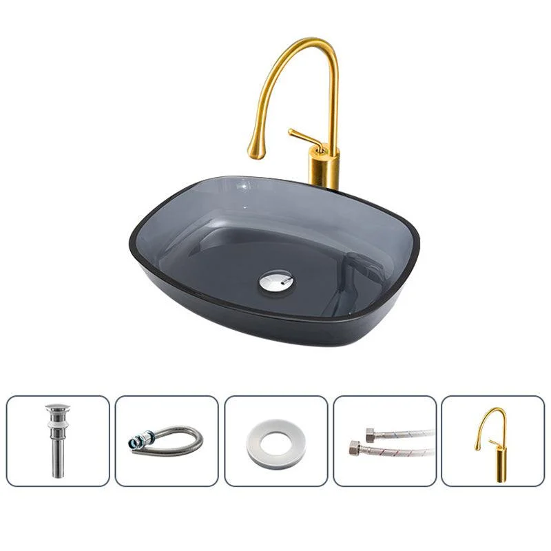 Modern Vessel Sink Oval Glass with Pop-Up Drain and Tap Vessel Bathroom Sink -Bathlova