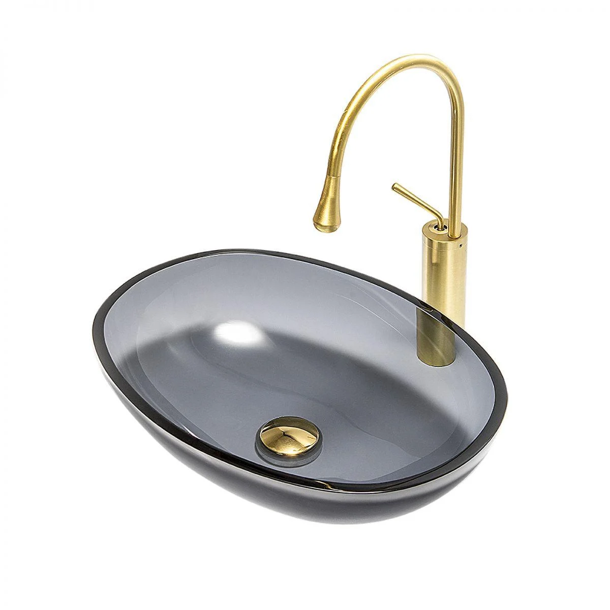 Modern Vessel Sink Oval Glass with Pop-Up Drain and Tap Vessel Bathroom Sink -Bathlova