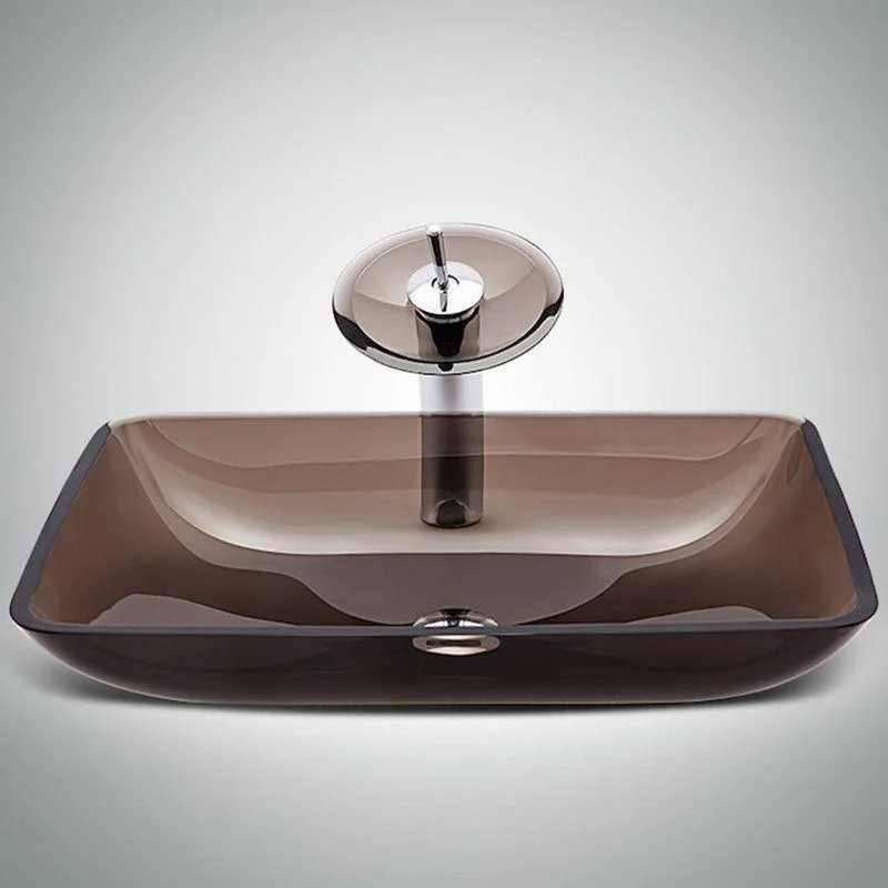 Modern Vessel Sink Oval Glass with Pop-Up Drain and Tap Vessel Lavatory Sink -Bathlova