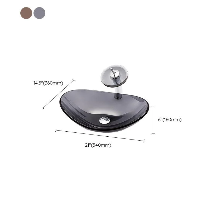 Modern Vessel Sink Oval Glass with Pop-Up Drain and Tap Vessel Lavatory Sink -Bathlova