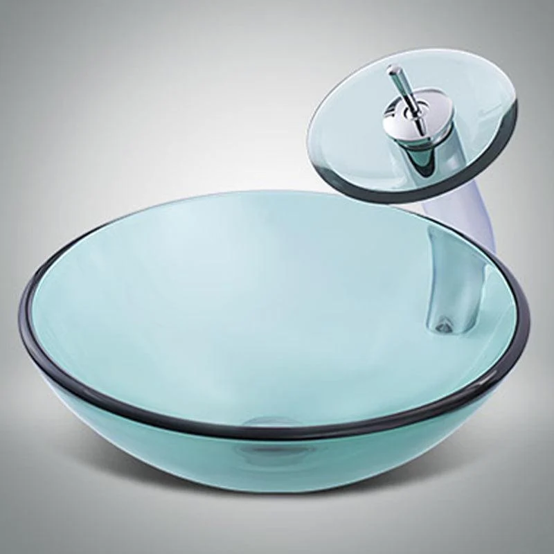 Modern Vessel Sink Oval Glass with Pop-Up Drain and Tap Vessel Lavatory Sink -Bathlova