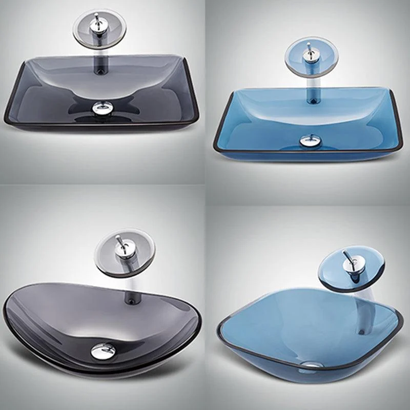 Modern Vessel Sink Oval Glass with Pop-Up Drain and Tap Vessel Lavatory Sink -Bathlova