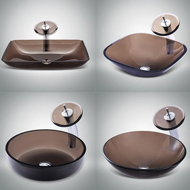 Modern Vessel Sink Oval Glass with Pop-Up Drain and Tap Vessel Lavatory Sink -Bathlova