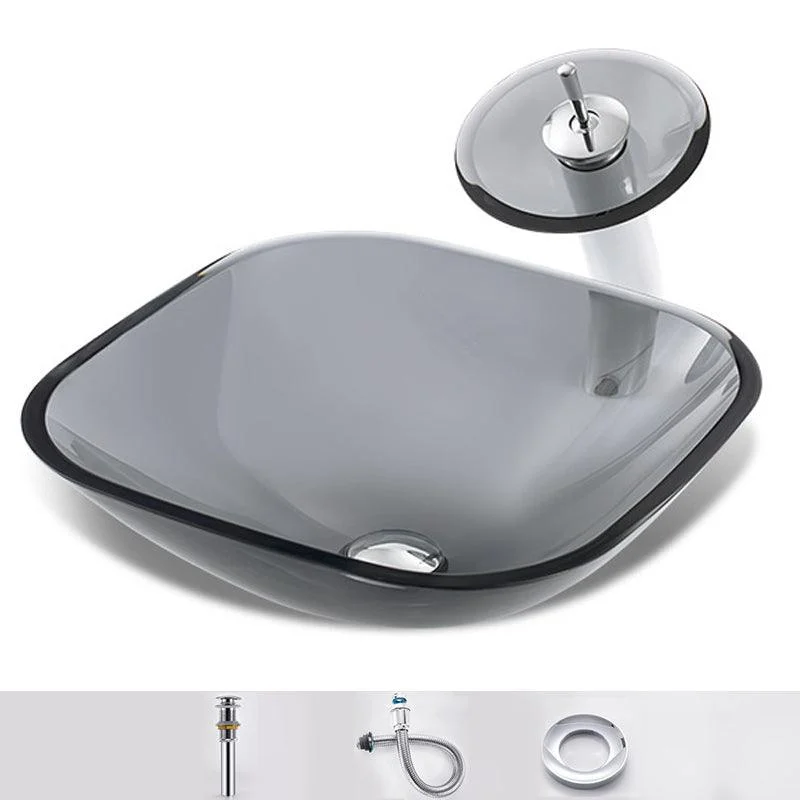 Modern Vessel Sink Oval Glass with Pop-Up Drain and Tap Vessel Lavatory Sink -Bathlova