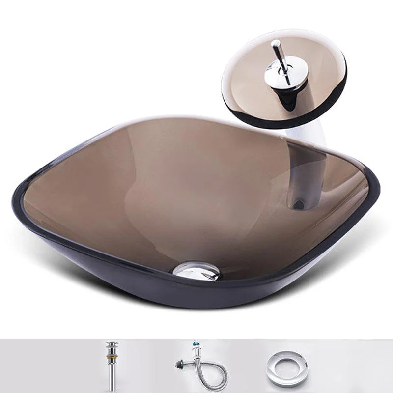 Modern Vessel Sink Oval Glass with Pop-Up Drain and Tap Vessel Lavatory Sink -Bathlova