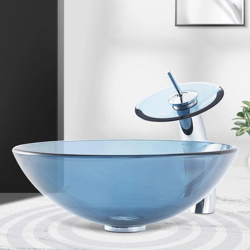 Modern Vessel Sink Oval Glass with Pop-Up Drain and Tap Vessel Lavatory Sink -Bathlova