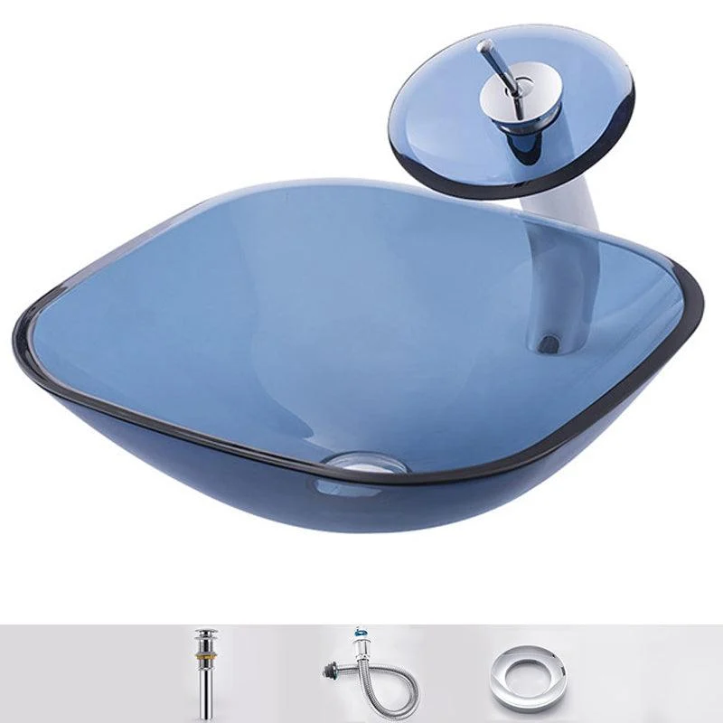 Modern Vessel Sink Oval Glass with Pop-Up Drain and Tap Vessel Lavatory Sink -Bathlova