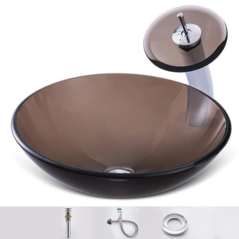 Modern Vessel Sink Oval Glass with Pop-Up Drain and Tap Vessel Lavatory Sink -Bathlova