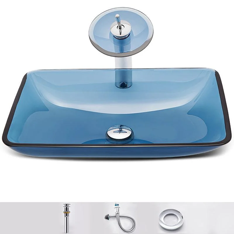 Modern Vessel Sink Oval Glass with Pop-Up Drain and Tap Vessel Lavatory Sink -Bathlova