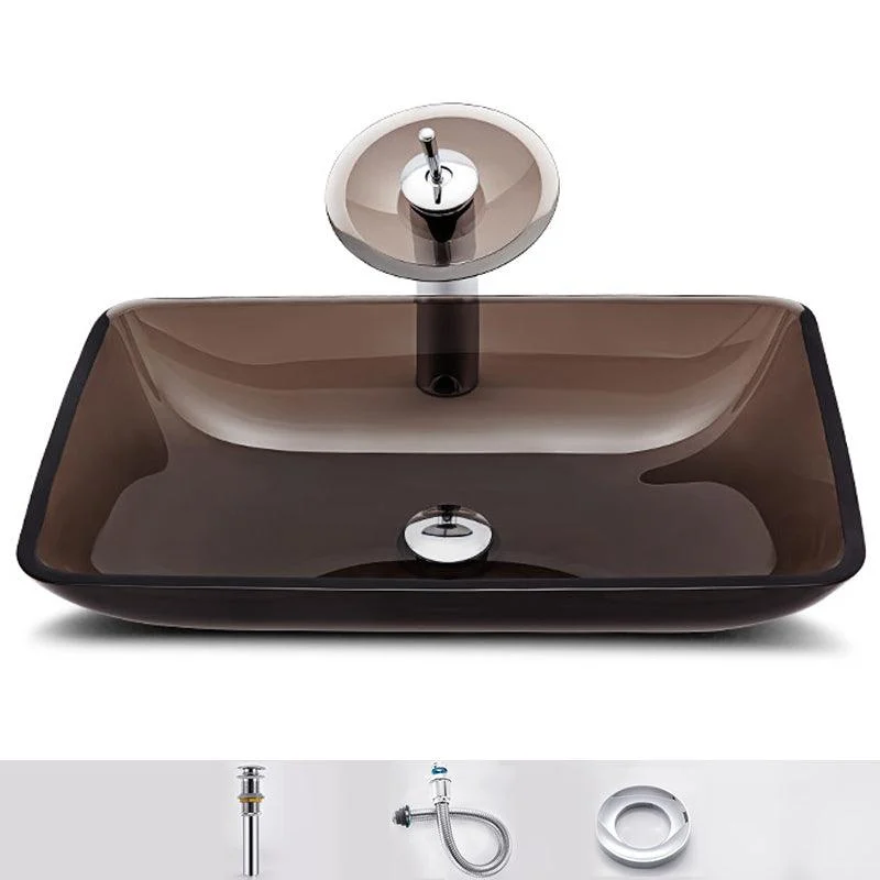 Modern Vessel Sink Oval Glass with Pop-Up Drain and Tap Vessel Lavatory Sink -Bathlova