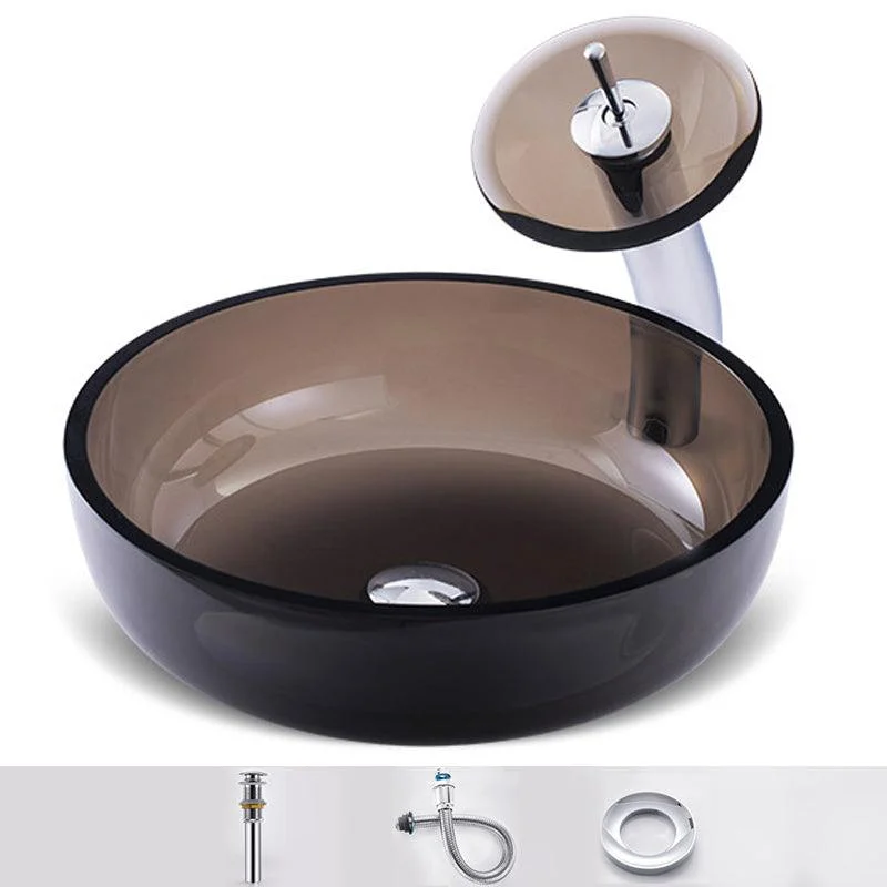 Modern Vessel Sink Oval Glass with Pop-Up Drain and Tap Vessel Lavatory Sink -Bathlova