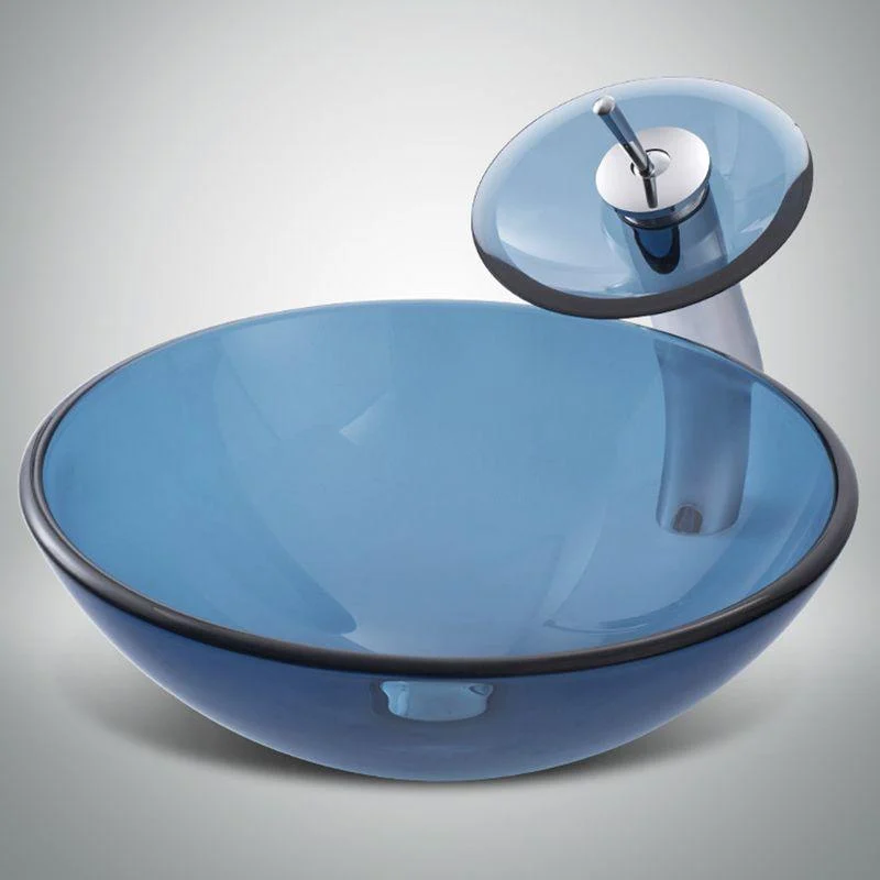 Modern Vessel Sink Oval Glass with Pop-Up Drain and Tap Vessel Lavatory Sink -Bathlova