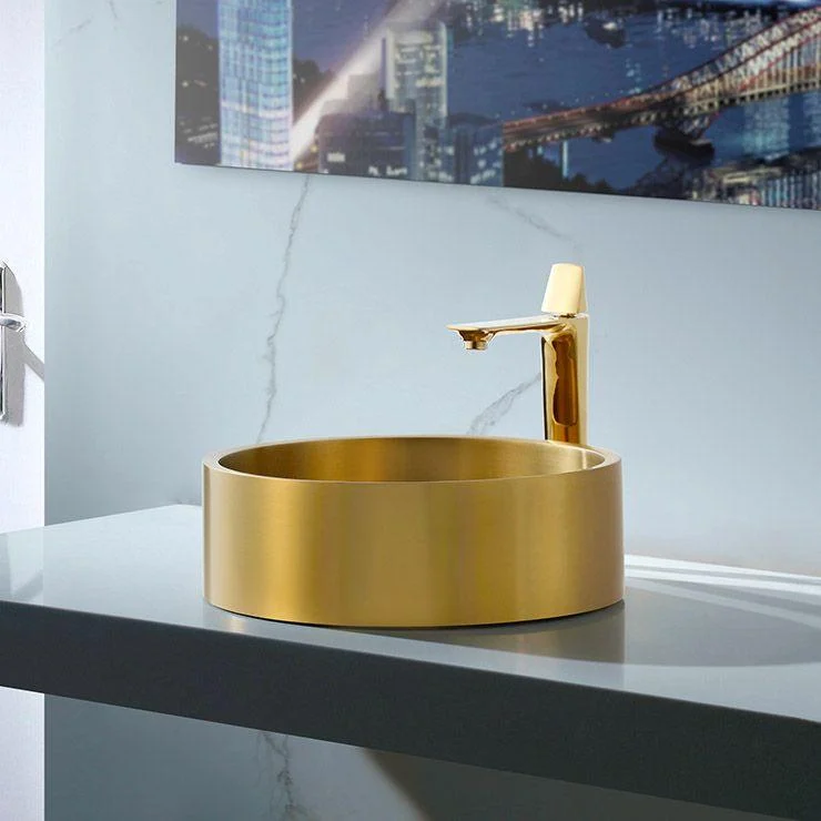 Modern Vessel Sink Round Metal with Basin and Tap Vessel Lavatory Sink -Bathlova