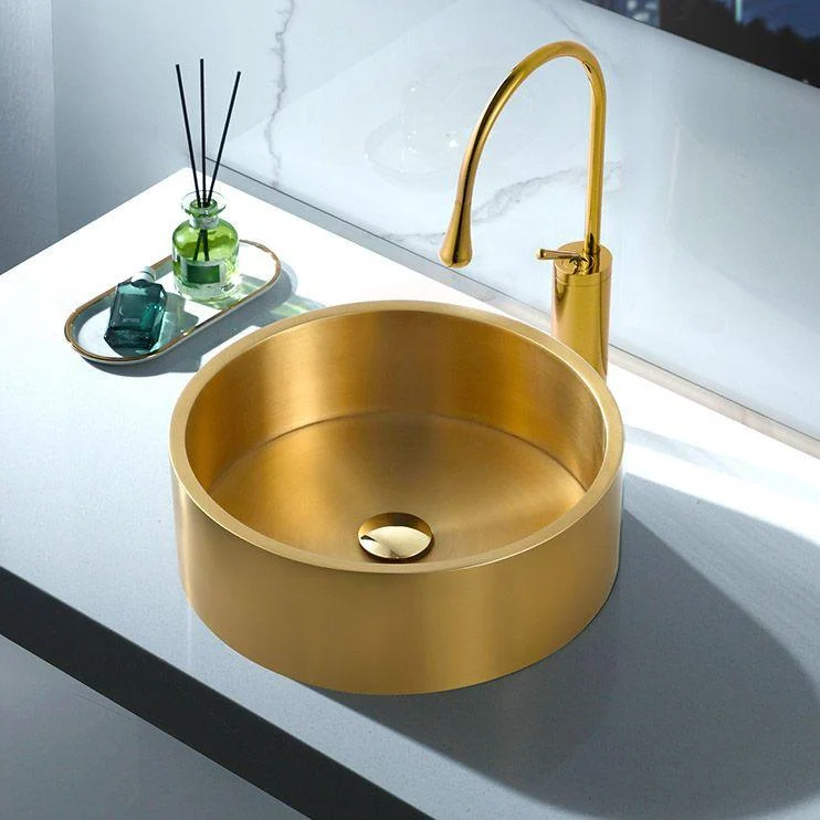 Modern Vessel Sink Round Metal with Basin and Tap Vessel Lavatory Sink -Bathlova