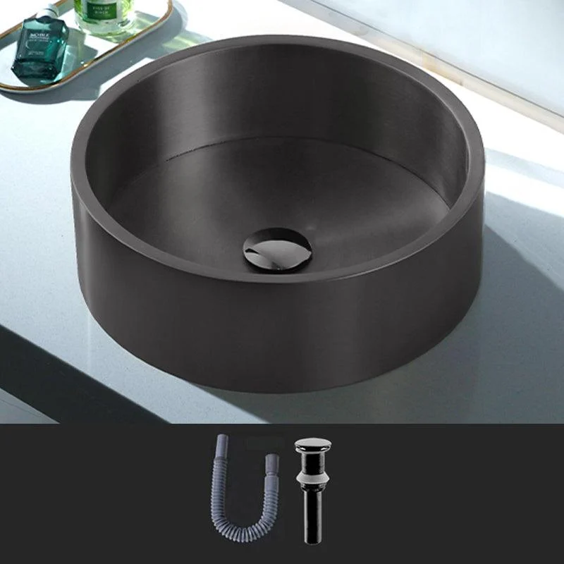 Modern Vessel Sink Round Metal with Basin and Tap Vessel Lavatory Sink -Bathlova