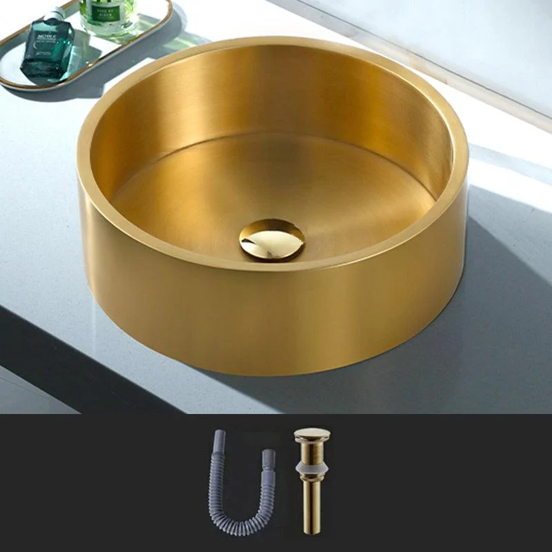 Modern Vessel Sink Round Metal with Basin and Tap Vessel Lavatory Sink -Bathlova