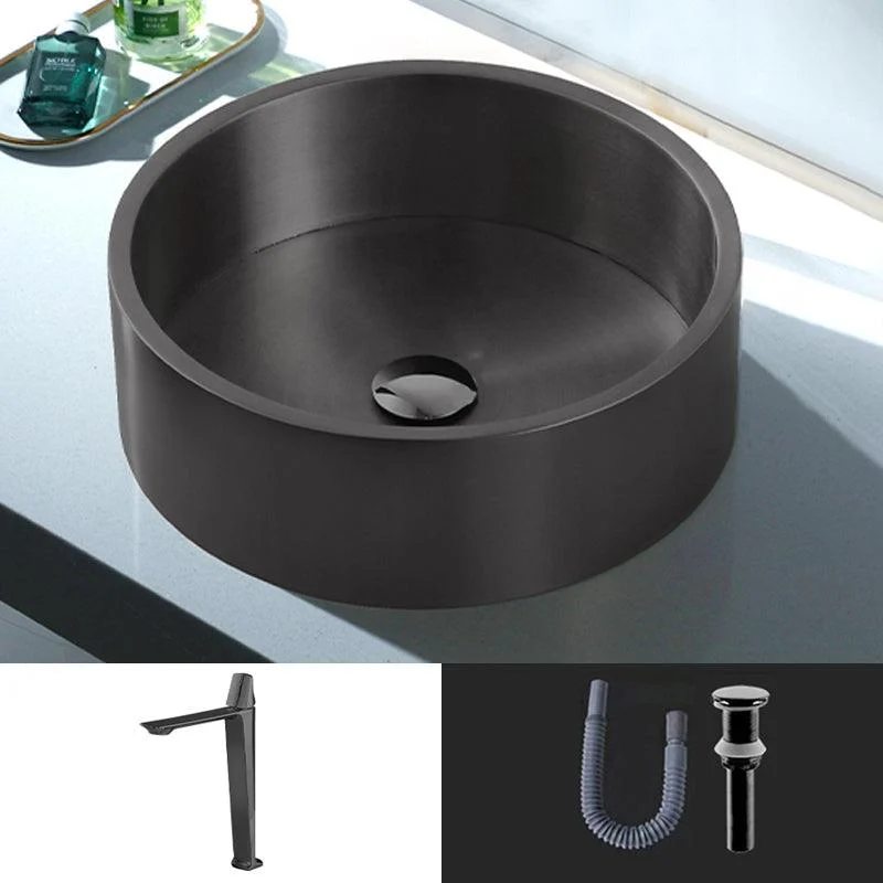 Modern Vessel Sink Round Metal with Basin and Tap Vessel Lavatory Sink -Bathlova