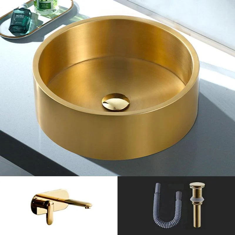 Modern Vessel Sink Round Metal with Basin and Tap Vessel Lavatory Sink -Bathlova