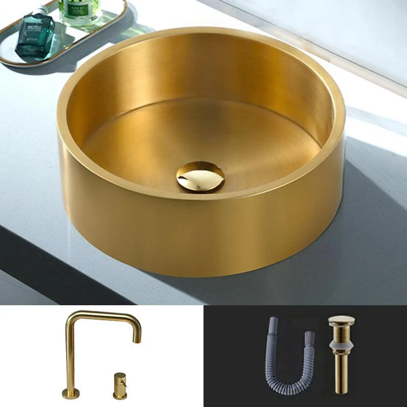 Modern Vessel Sink Round Metal with Basin and Tap Vessel Lavatory Sink -Bathlova