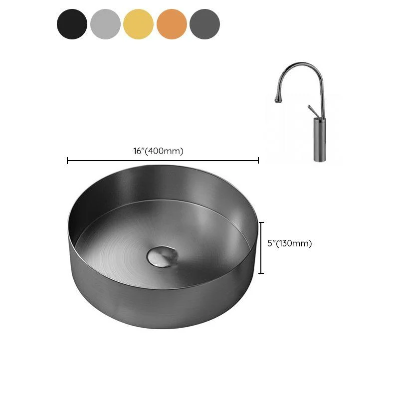 Modern Vessel Sink Round Metal with Tap and Pop-Up Drain Vessel Lavatory Sink -Bathlova