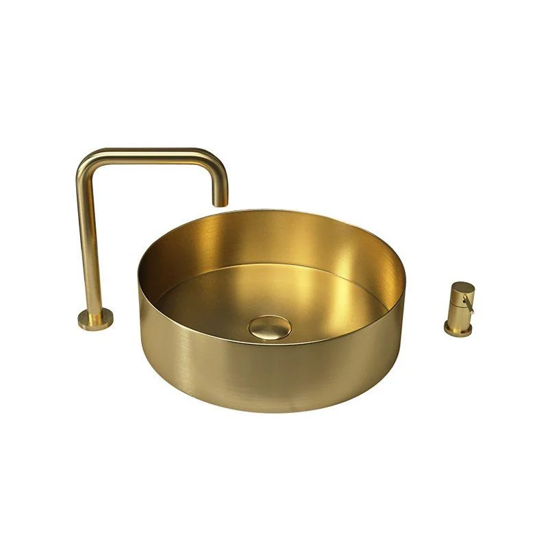 Modern Vessel Sink Round Metal with Tap and Pop-Up Drain Vessel Lavatory Sink -Bathlova