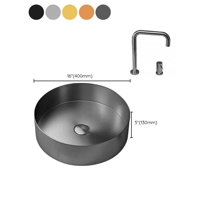 Modern Vessel Sink Round Metal with Tap and Pop-Up Drain Vessel Lavatory Sink -Bathlova